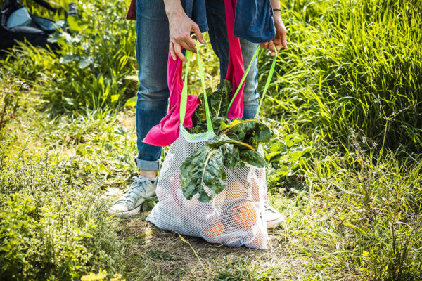 Bolsa de carga reutilizable BIG BAG llena de verduras, frutas y hortalizas